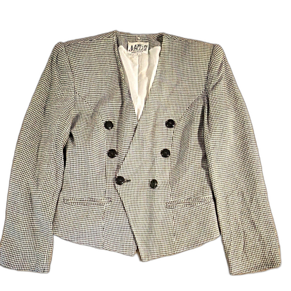 VTG Morgan Miller Houndstooth Blazer Double Breasted Dark Academia Coquette 2P